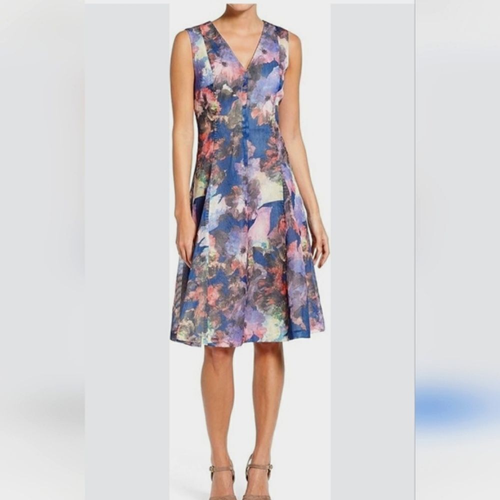 Anne Klein Textured Fit and Flare Dress. Floral, Pastel Goth, Butterfly